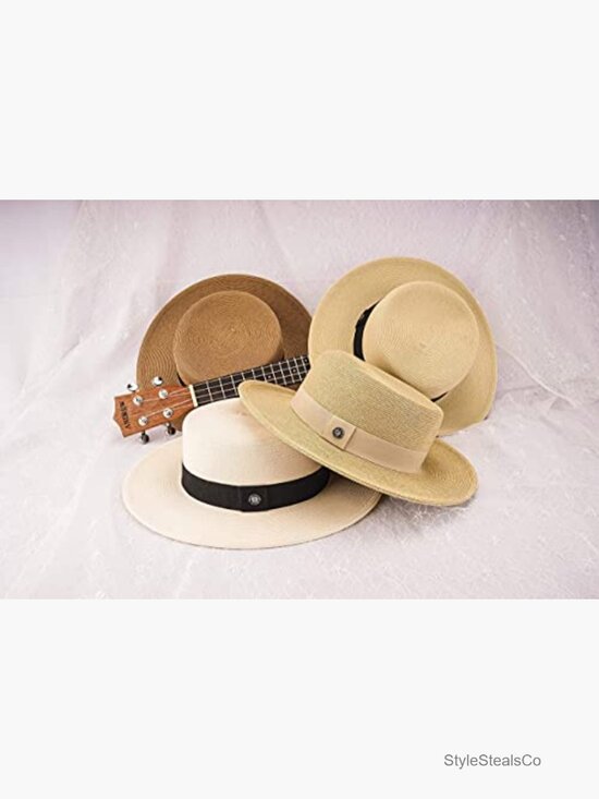 Straw Boater Sun Hat UPF50+ Wide Brim Adjustable Travel Beach main image 7
